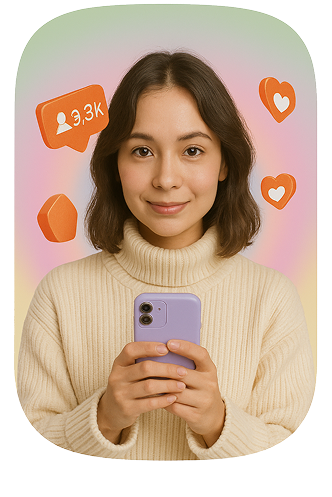 A pretty girl smiling and operating social media in her phone