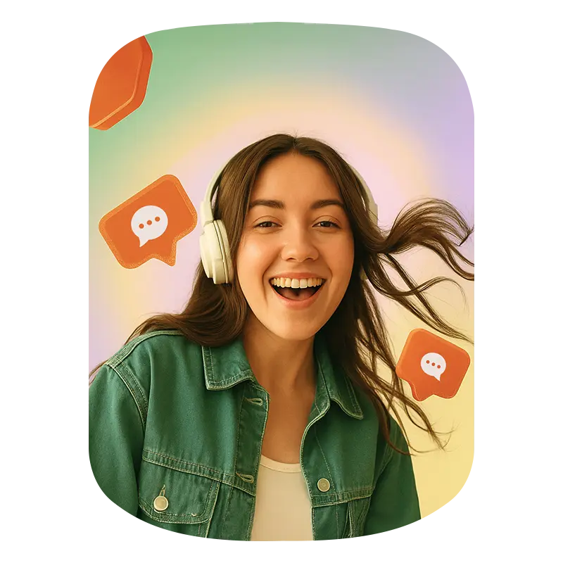A girl smiling while listening songs and her background Instagram comments icon showing