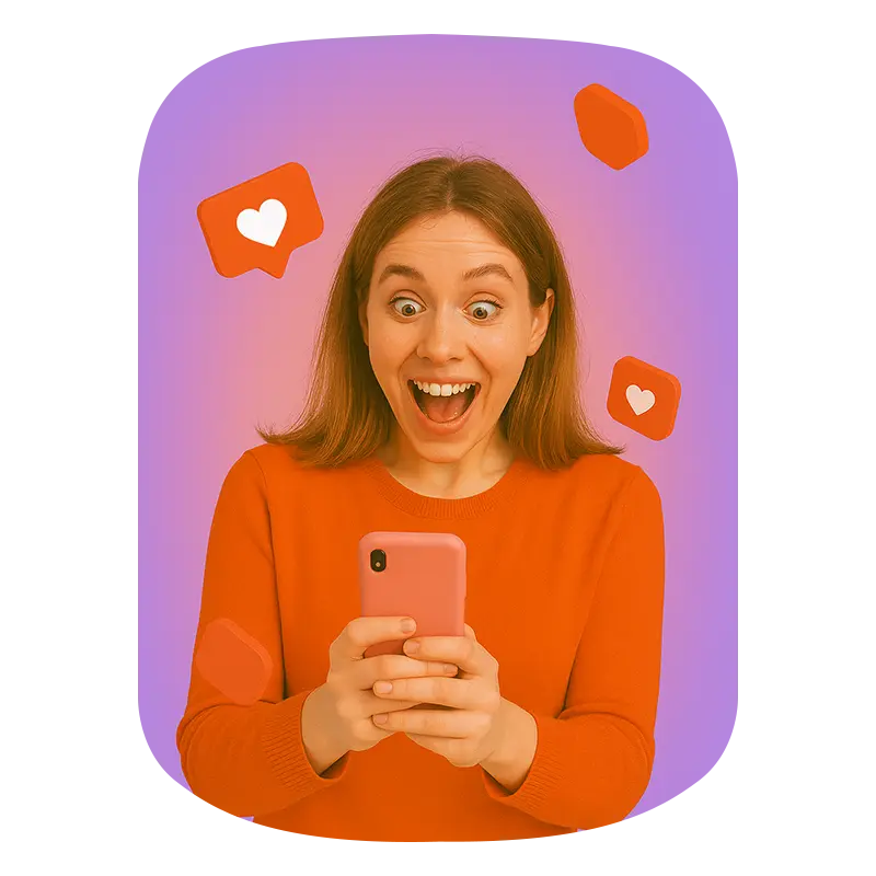 A girl holding shocked after increasing her likes