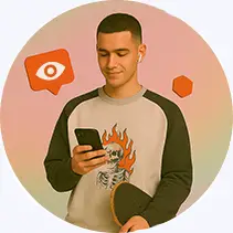 A boy operating tiktok and in background tiktok icons showing