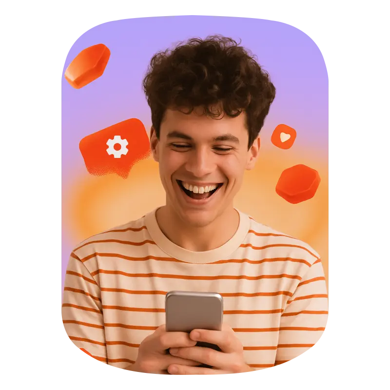 A handsome boy holding a phone and excited to see his likes