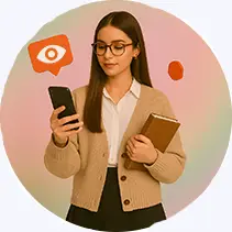 A decent girl holding book in left hand and phone in right hand, Instagram icon in background