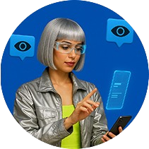 A girl holding phone has a silver color hair and in background tiktok likes icons