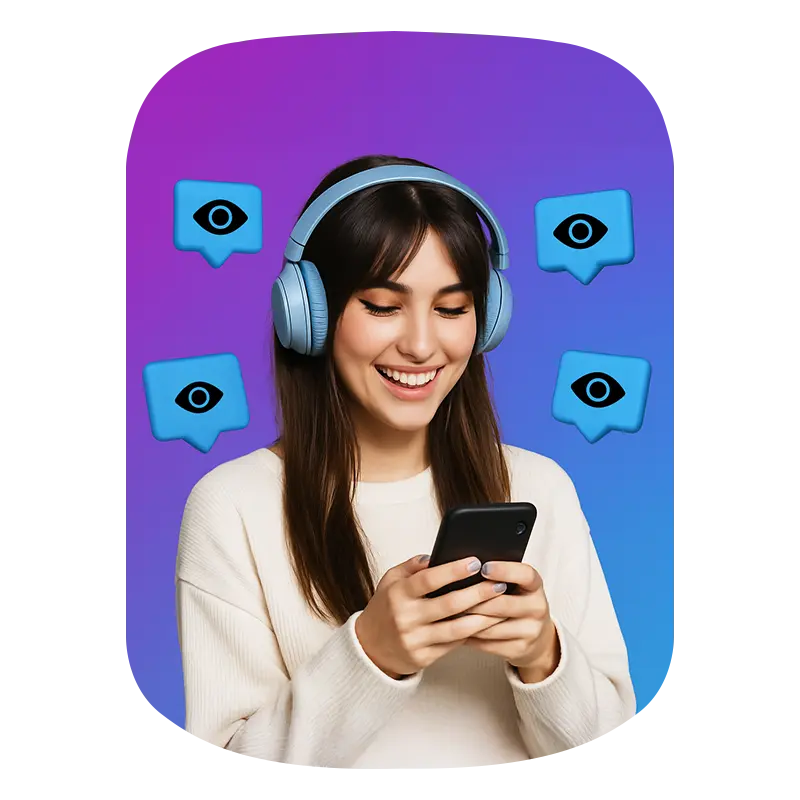 A pretty girl holding phone and enjoying tiktok views